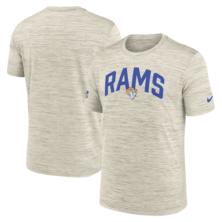 Los Angeles Rams Football Cream Sideline Velocity Athletic Stack Performance T-Shirt - Man Los Angeles Rams Football Cream Sideline Velocity Athletic Stack Performance T-Shirt - Man