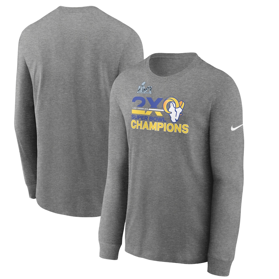 Los Angeles Rams Football Heathered Charcoal 2-Time Super Bowl Champions Long Sleeve T-Shirt - Man Los Angeles Rams Football Heathered Charcoal 2-Time Super Bowl Champions Long Sleeve T-Shirt - Man