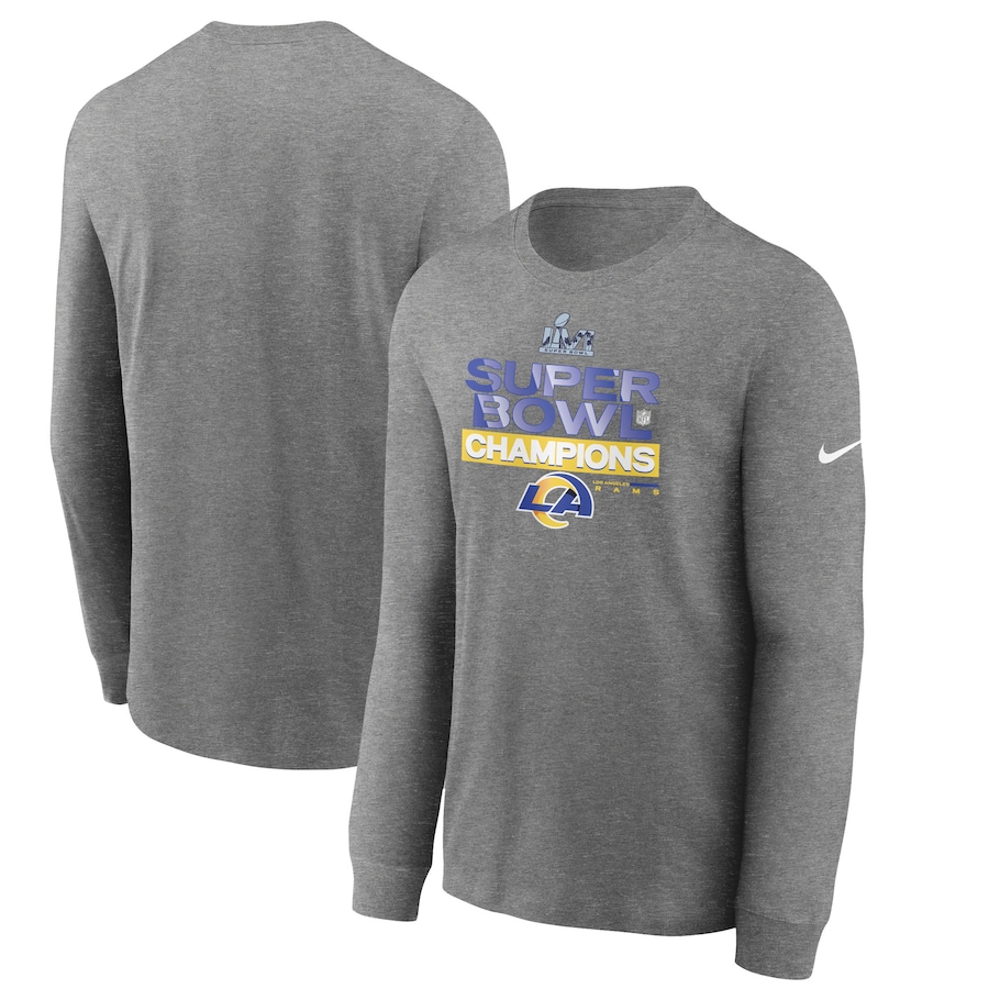 Los Angeles Rams Football Heathered Charcoal Super Bowl LVI Champions Locker Room Trophy Collection Long Sleeve T-Shirt - Man Los Angeles Rams Football Heathered Charcoal Super Bowl LVI Champions Locker Room Trophy Collection Long Sleeve T-Shirt - Man