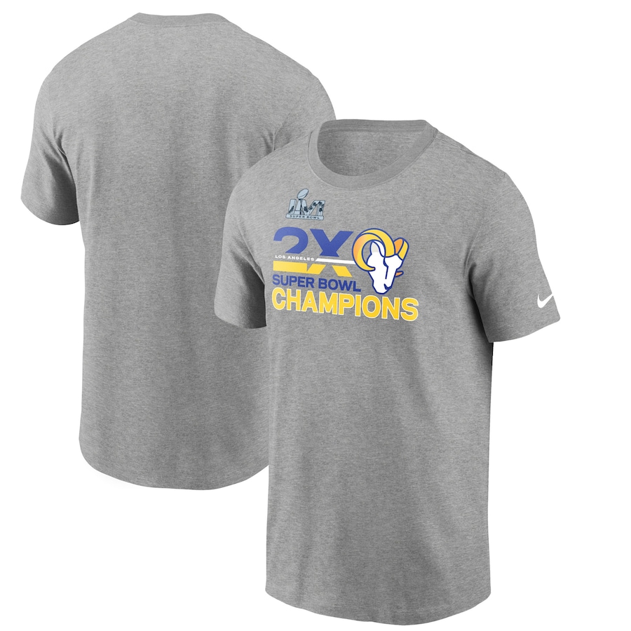 Los Angeles Rams Football Heathered Gray 2-Time Super Bowl Champions T-Shirt - Man Los Angeles Rams Football Heathered Gray 2-Time Super Bowl Champions T-Shirt - Man