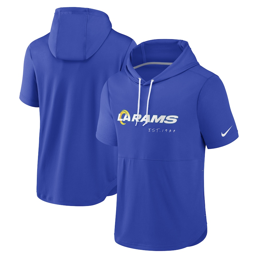 Los Angeles Rams Football Royal Short Sleeve Pullover Hoodie - Man Los Angeles Rams Football Royal Short Sleeve Pullover Hoodie - Man