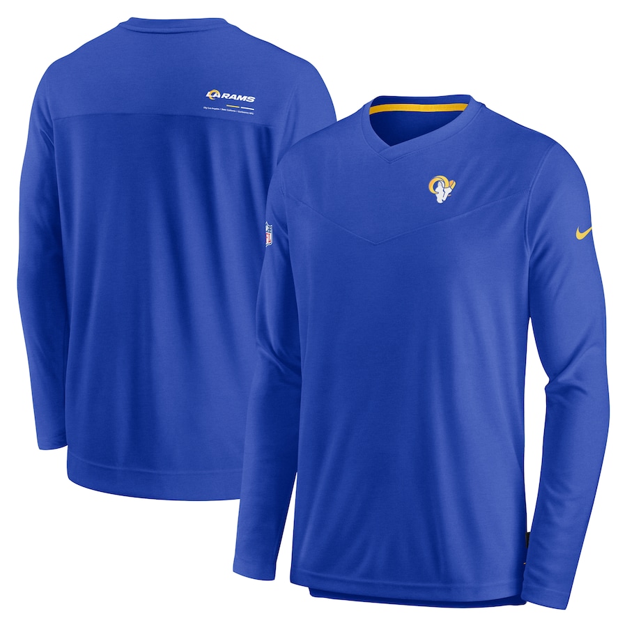 Los Angeles Rams Football Royal Sideline Coach Chevron Lock Up Long Sleeve V-Neck Performance T-Shirt - Man