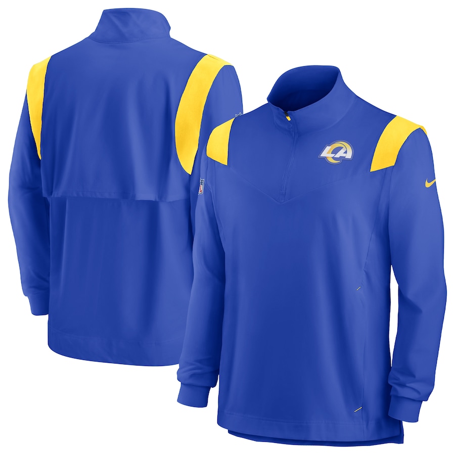 Los Angeles Rams Football Royal Sideline Coach Chevron Lockup Quarter-Zip Long Sleeve Top - Man Los Angeles Rams Football Royal Sideline Coach Chevron Lockup Quarter-Zip Long Sleeve Top - Man