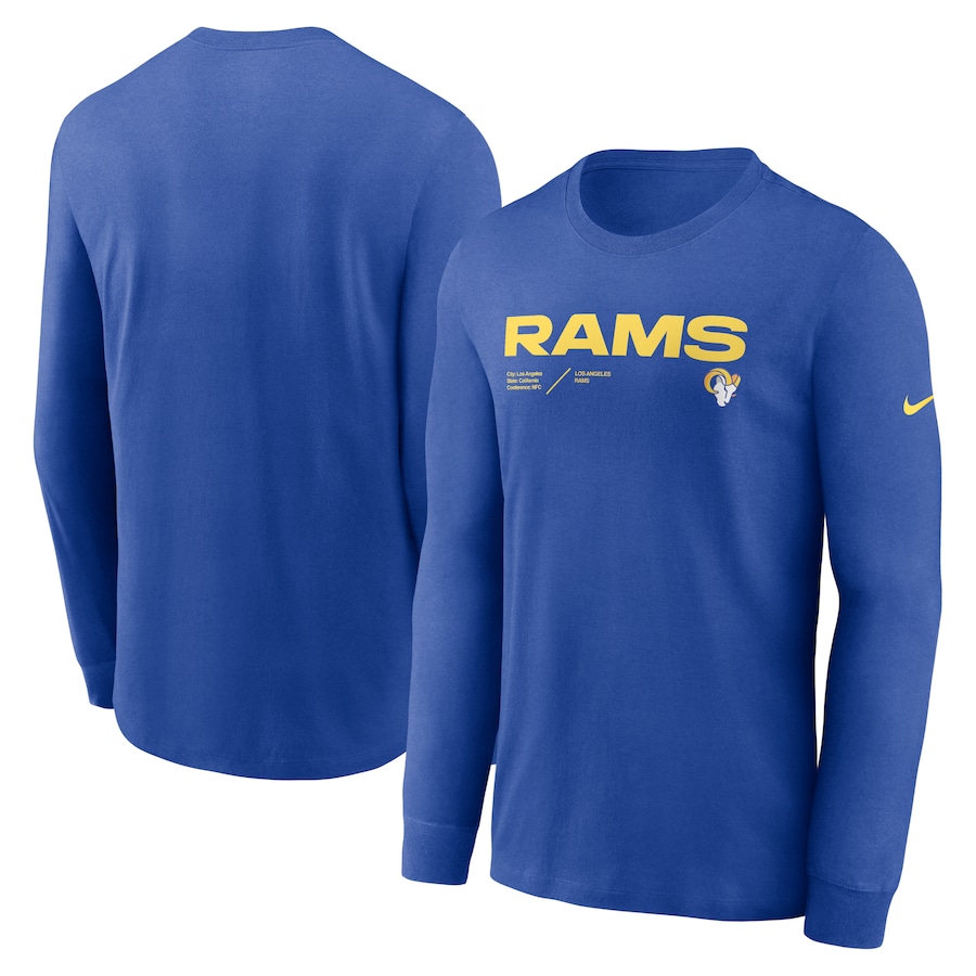 Los Angeles Rams Football Royal Sideline Infograph Lock Up Performance Long Sleeve T-Shirt - Man Los Angeles Rams Football Royal Sideline Infograph Lock Up Performance Long Sleeve T-Shirt - Man