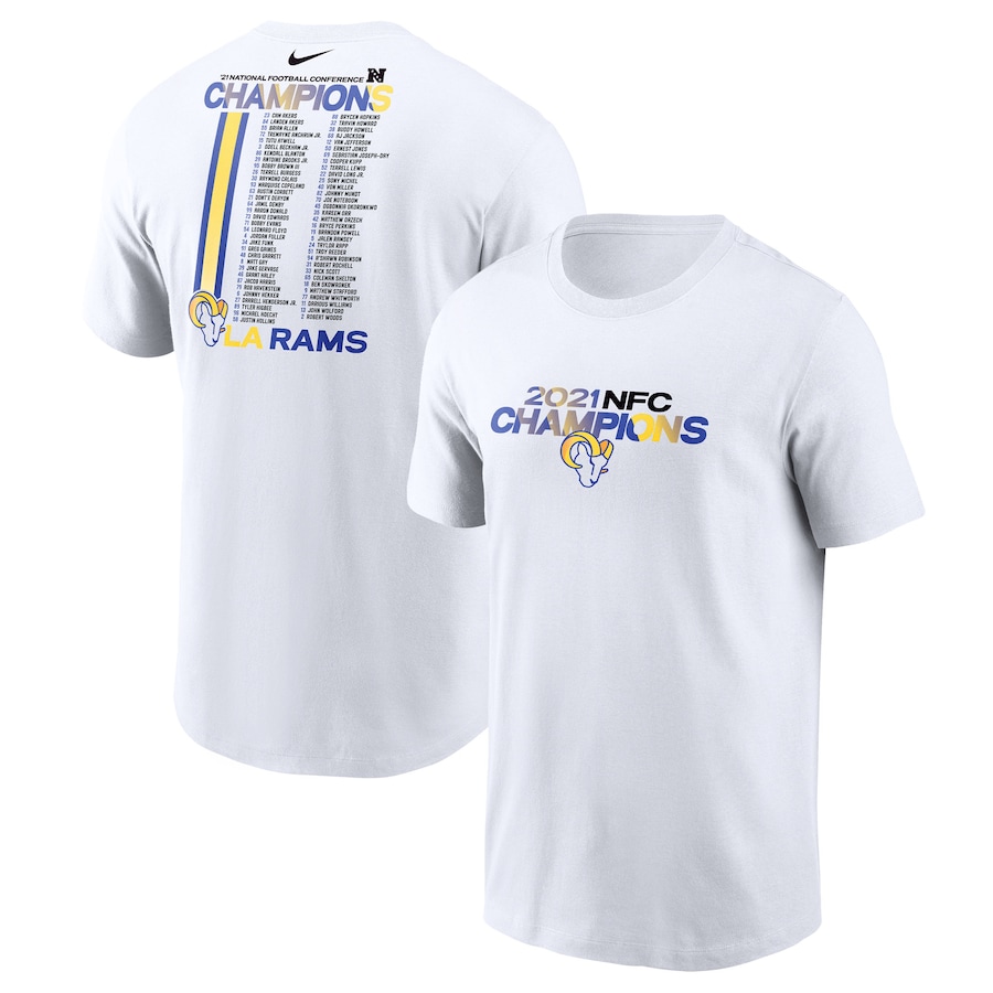 Los Angeles Rams Football White 2021 NFC Champions Roster T-Shirt - Man Los Angeles Rams Football White 2021 NFC Champions Roster T-Shirt - Man