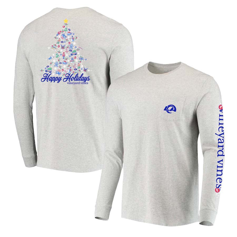 Los Angeles Rams Vineyard Vines Heathered Gray Holiday Long Sleeve T-Shirt - Man Los Angeles Rams Vineyard Vines Heathered Gray Holiday Long Sleeve T-Shirt - Man