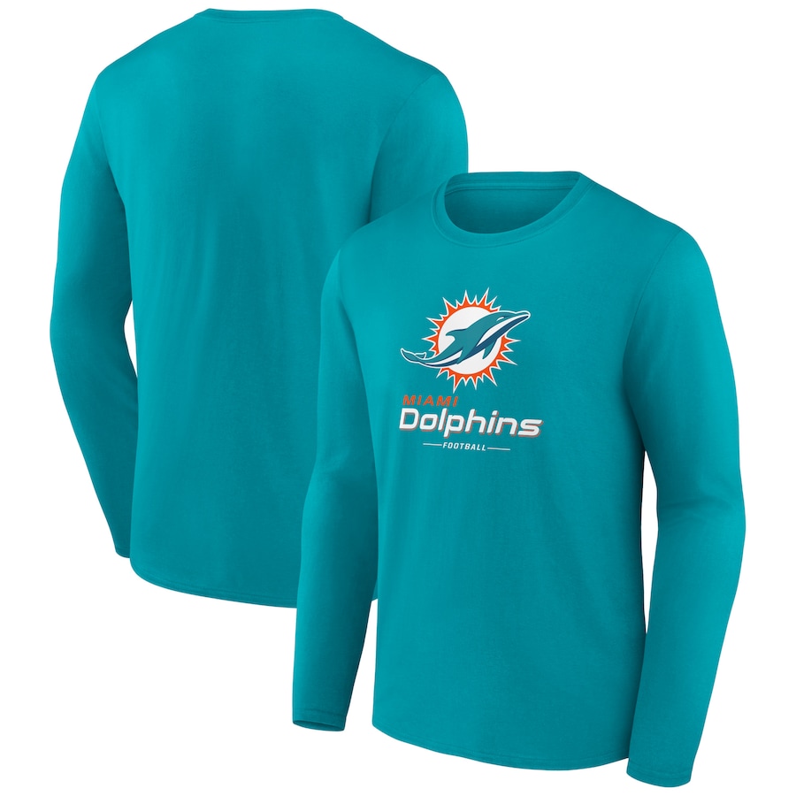 Miami Dolphins Aqua Logo Team Lockup Long Sleeve T-Shirt - Man