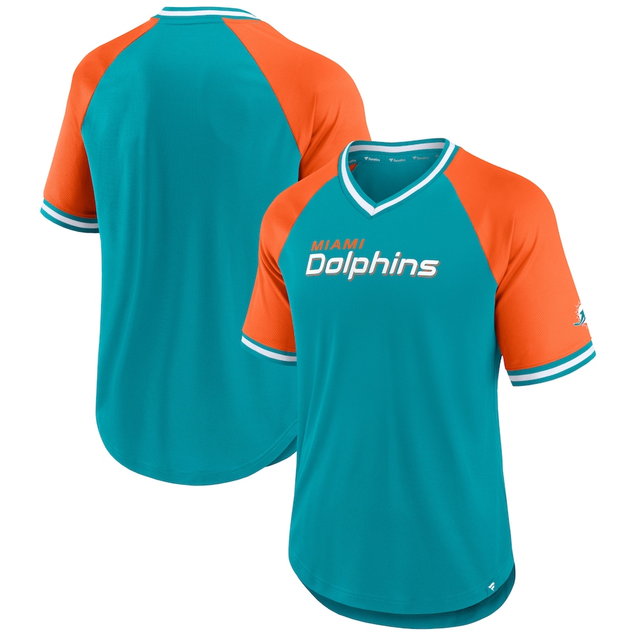 Miami Dolphins Aqua/Orange Second Wind Raglan V-Neck T-Shirt - Man