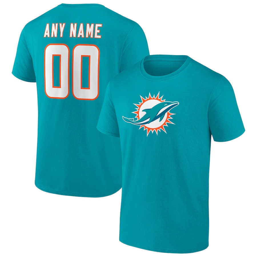 Miami Dolphins Aqua Team Authentic Personalized Name & Number T-Shirt - Man