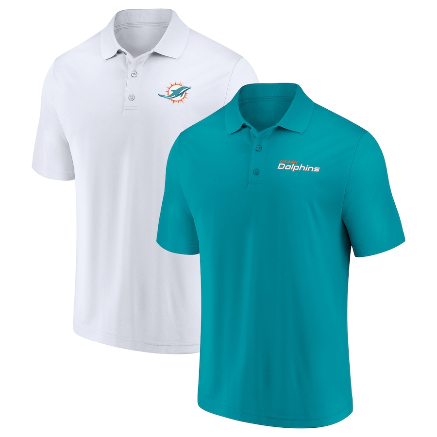 Miami Dolphins Aqua/White Solid Two-Pack Polo Set - Man