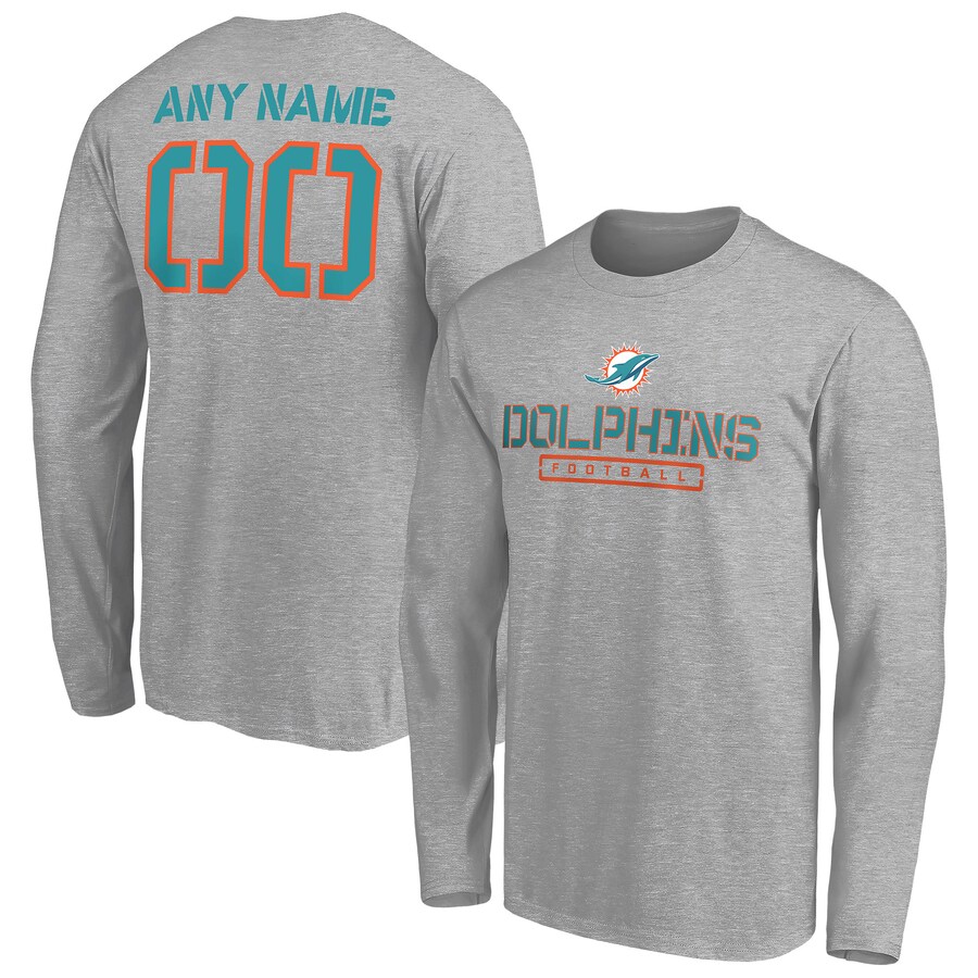 Miami Dolphins Gray Personalized Name & Number Evanston Stencil Long Sleeve T-Shirt - Man Miami Dolphins Gray Personalized Name & Number Evanston Stencil Long Sleeve T-Shirt - Man