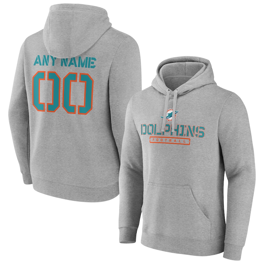 Miami Dolphins Gray Personalized Name & Number Evanston Stencil Pullover Hoodie - Man Miami Dolphins Gray Personalized Name & Number Evanston Stencil Pullover Hoodie - Man