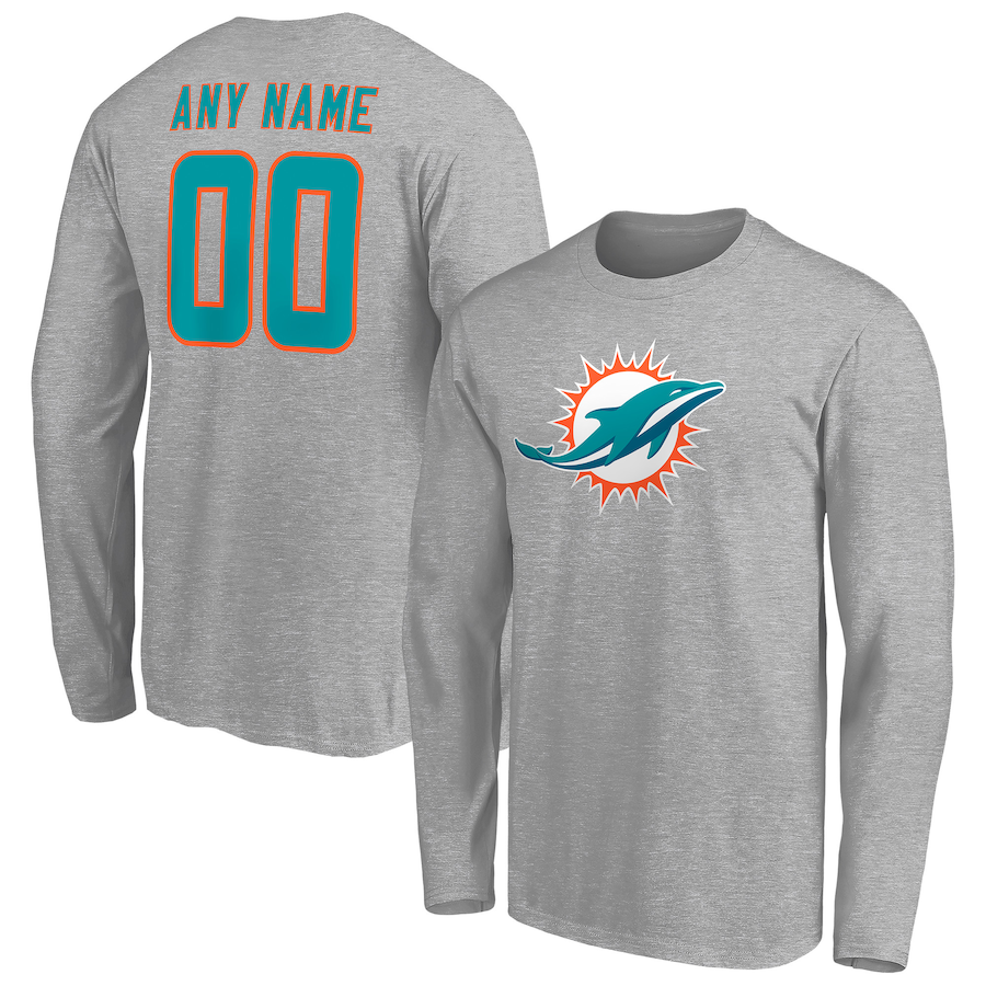 Miami Dolphins Gray Team Authentic Custom Long Sleeve T-Shirt - Man