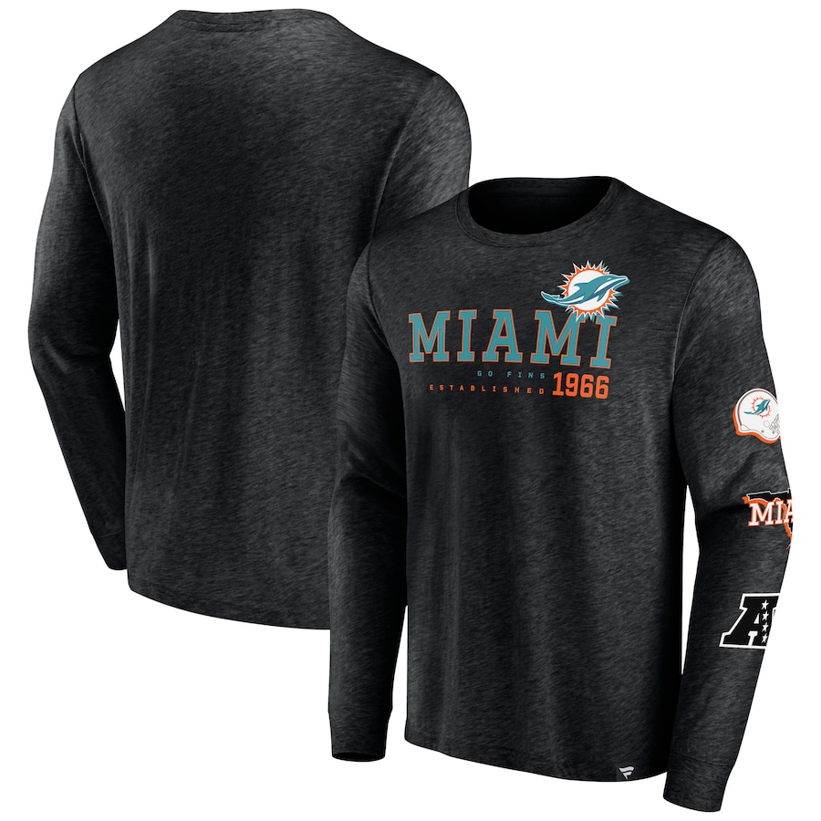 Miami Dolphins Heather Black High Whip Pitcher Long Sleeve T-Shirt - Man