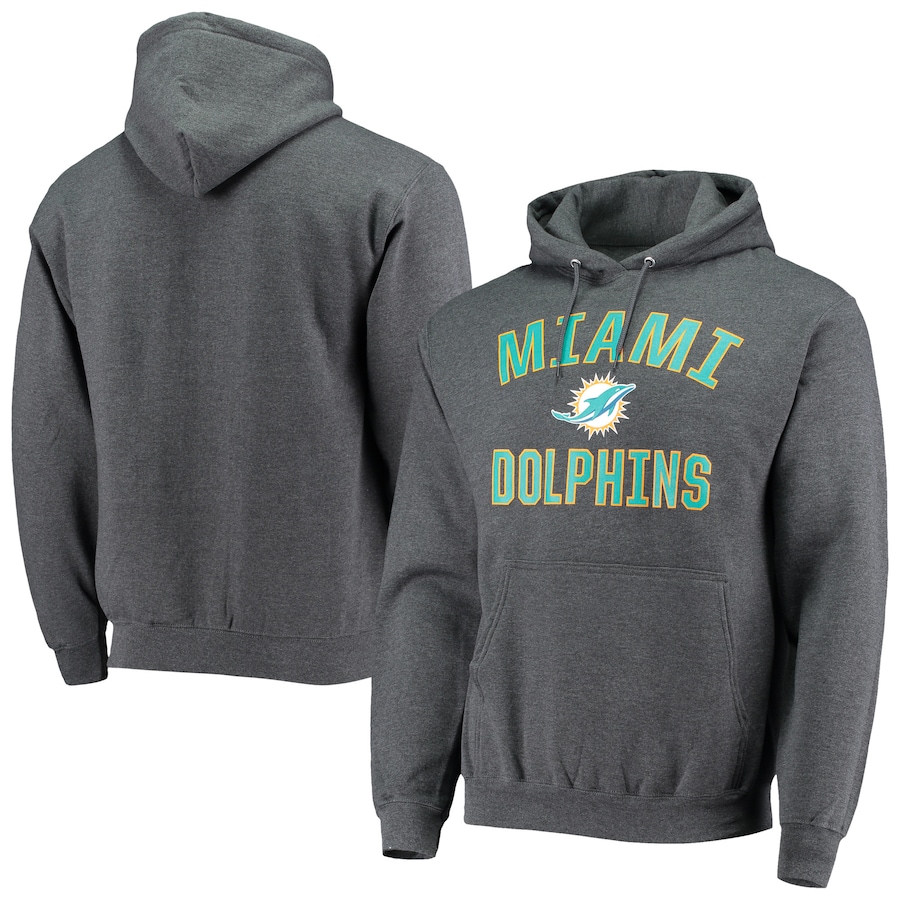 Miami Dolphins Heather Charcoal Victory Arch Team Fitted Pullover Hoodie - Man