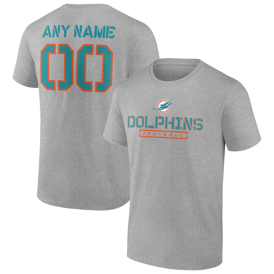 Miami Dolphins Heather Gray Personalized Name & Number Evanston Stencil T-Shirt - Man