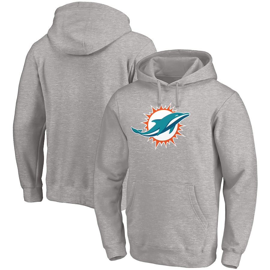 Miami Dolphins Heather Gray Primary Logo Fitted Pullover Hoodie - Man