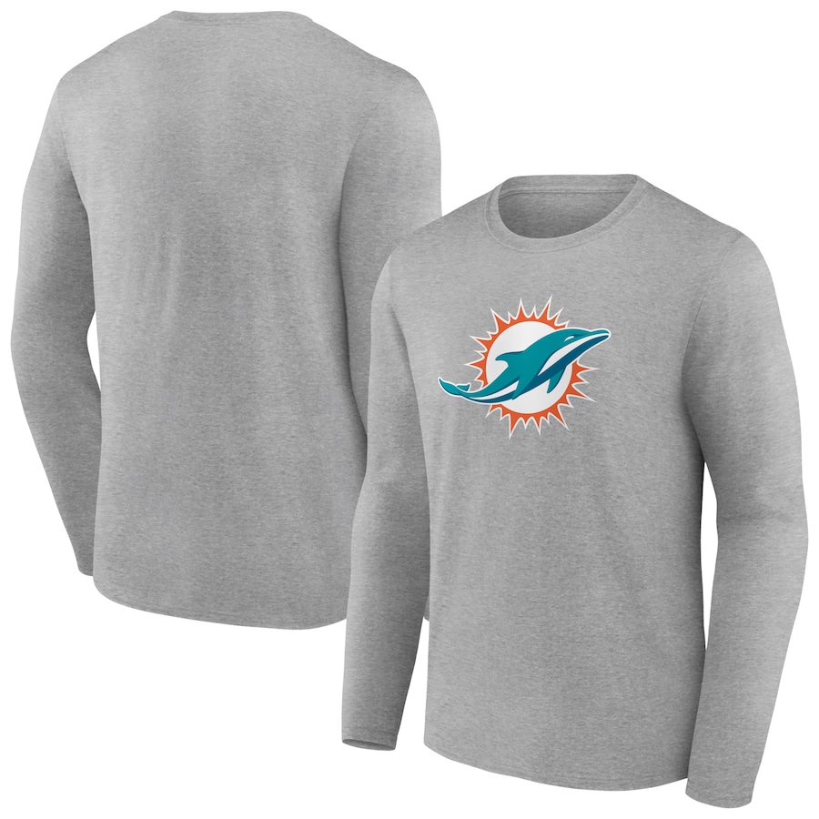 Miami Dolphins Heather Gray Primary Team Logo Long Sleeve T-Shirt - Man