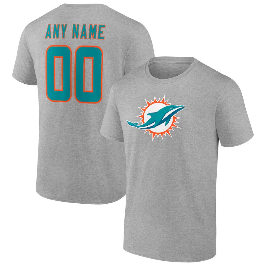 Miami Dolphins Heathered Gray Team Authentic Custom T-Shirt - Man