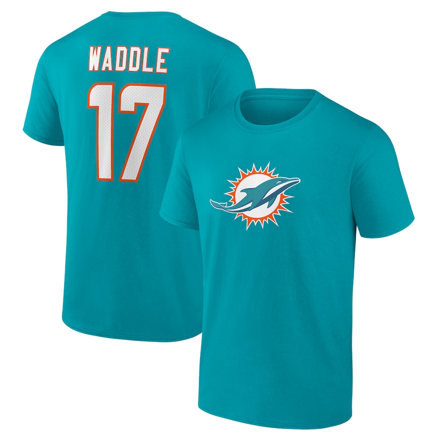 Miami Dolphins Jaylen Waddle Aqua Player Icon Name & Number T-Shirt - Man