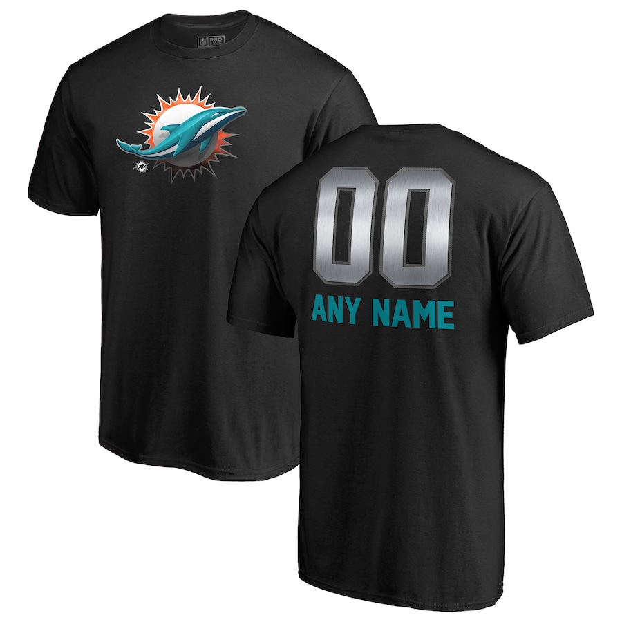Miami Dolphins NFL Pro Line by Black Personalized Midnight Mascot T-Shirt - Man