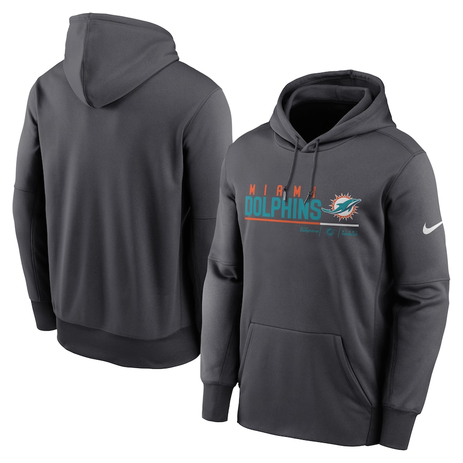 Miami Dolphins Football Anthracite Prime Logo Name Split Pullover Hoodie - Man Miami Dolphins Football Anthracite Prime Logo Name Split Pullover Hoodie - Man