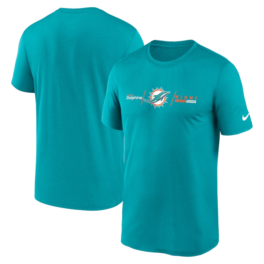 Miami Dolphins Football Aqua Horizontal Lockup Legend Performance T-Shirt - Man