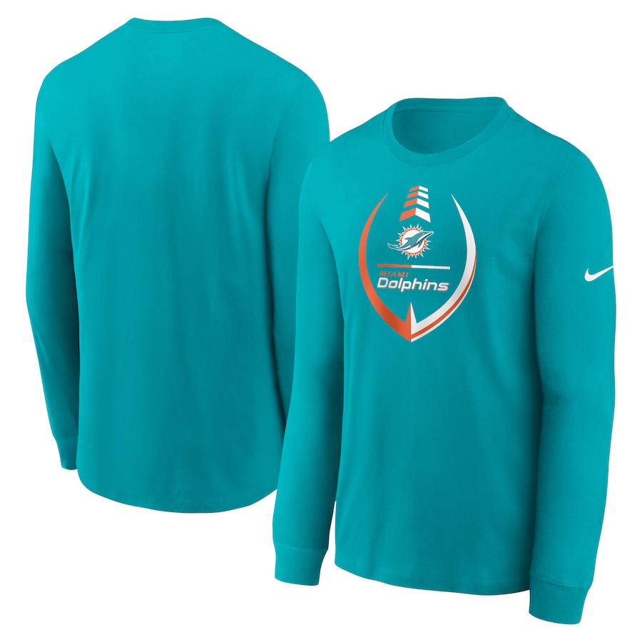 Miami Dolphins Football Aqua Icon Legend Logo Performance Long Sleeve T-Shirt - Man