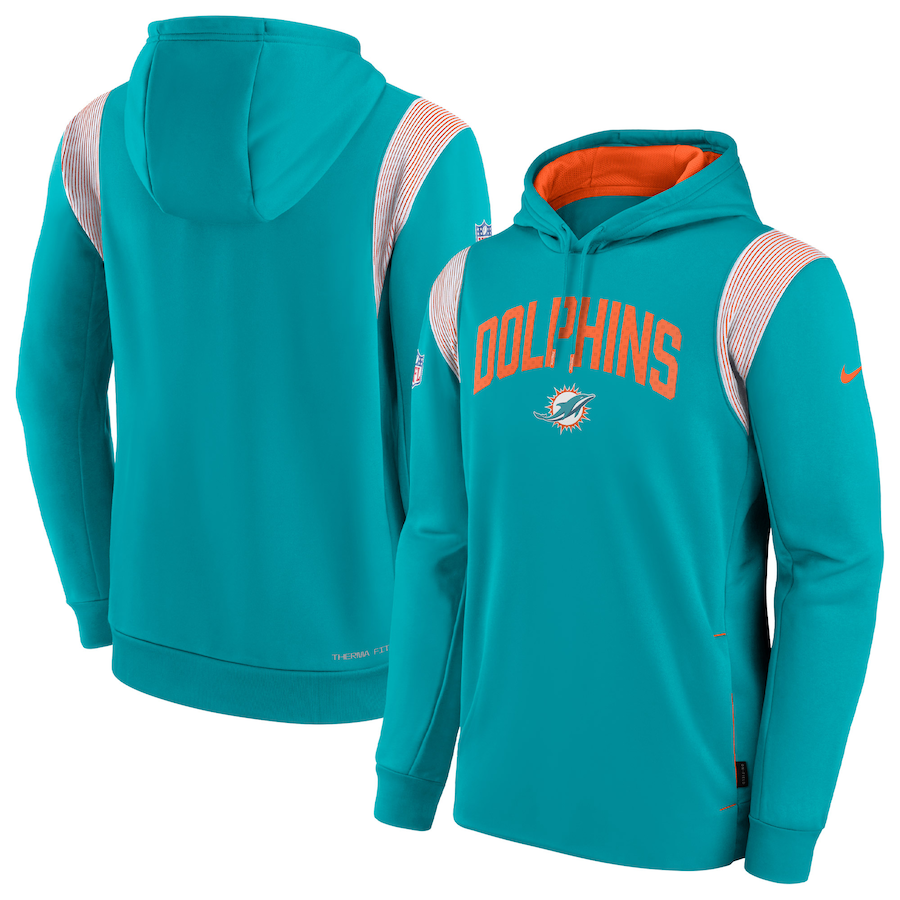 Miami Dolphins Football Aqua Sideline Athletic Stack Performance Pullover Hoodie - Man