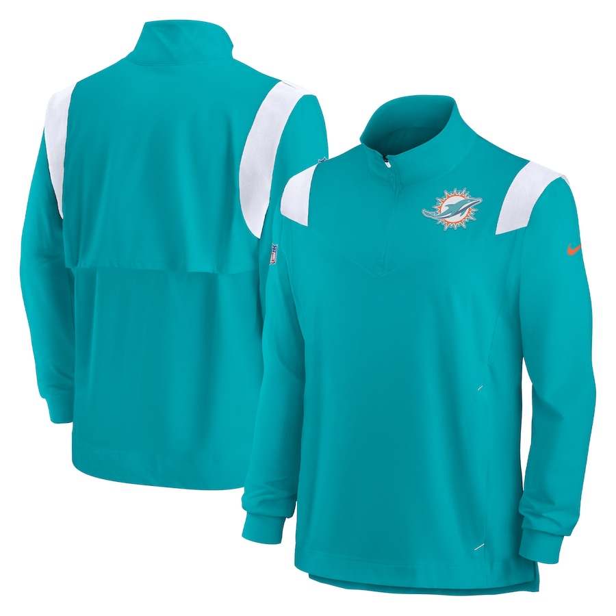 Miami Dolphins Football Aqua Sideline Coach Chevron Lockup Quarter-Zip Long Sleeve Top - Man