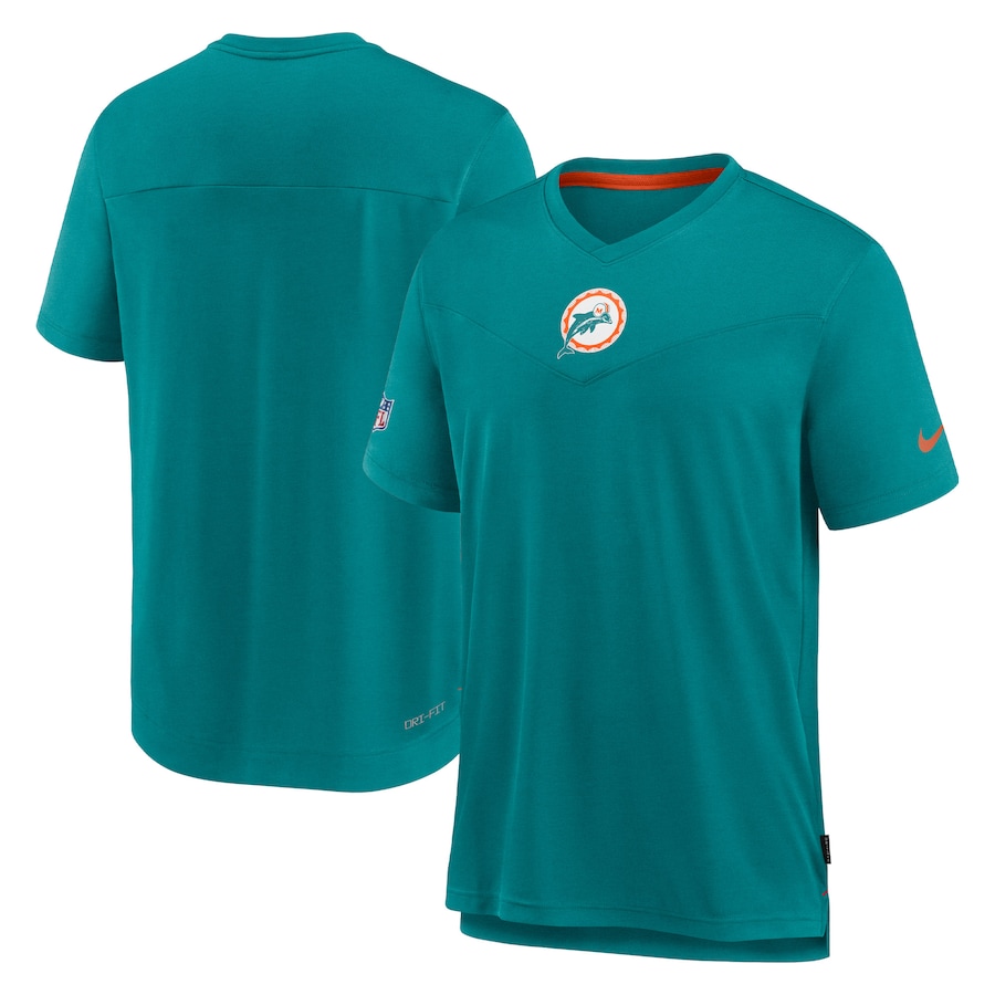 Miami Dolphins Football Aqua Sideline Coaches Vintage Chevron Performance V-Neck T-Shirt - Man