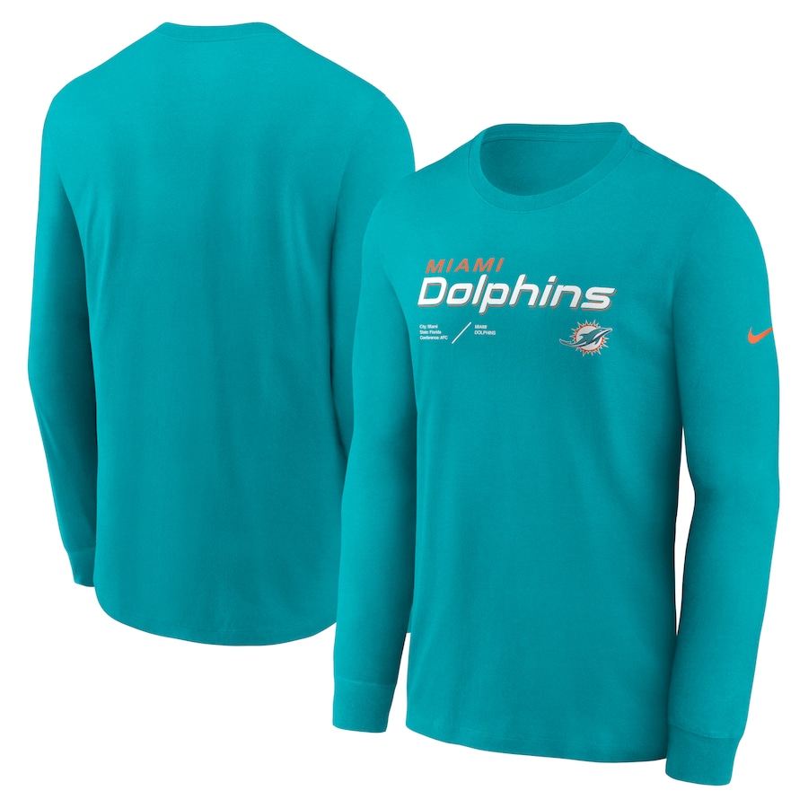 Miami Dolphins Football Aqua Sideline Infograph Lock Up Performance Long Sleeve T-Shirt - Man