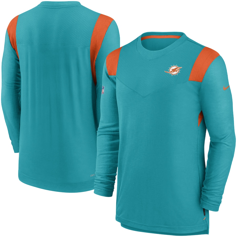 Miami Dolphins Football Aqua Sideline Tonal Logo Performance Player Long Sleeve T-Shirt - Man Miami Dolphins Football Aqua Sideline Tonal Logo Performance Player Long Sleeve T-Shirt - Man