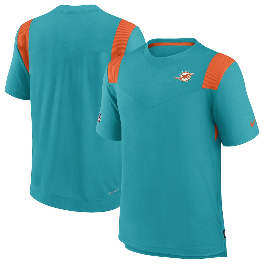 Miami Dolphins Football Aqua Sideline Tonal Logo Performance Player T-Shirt - Man Miami Dolphins Football Aqua Sideline Tonal Logo Performance Player T-Shirt - Man