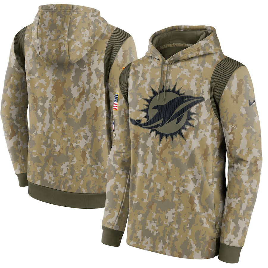 Miami Dolphins Football Camo 2021 Salute To Service Performance Pullover Hoodie - Man
