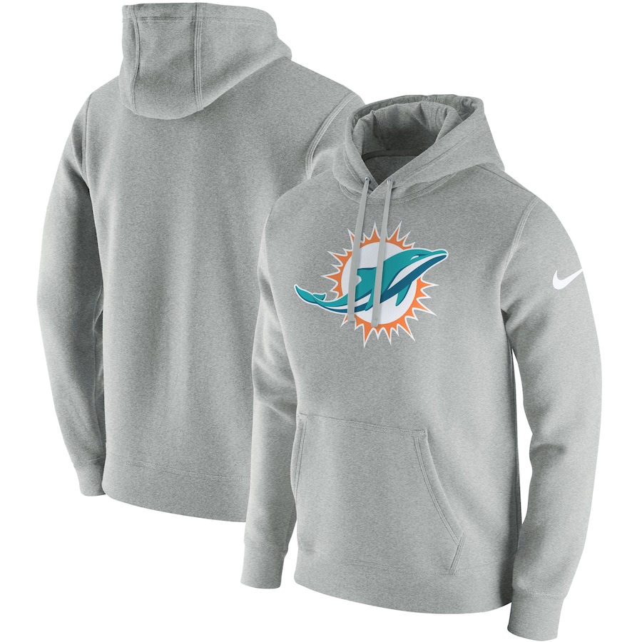 Miami Dolphins Football Heathered Gray Club Fleece Pullover Hoodie - Man