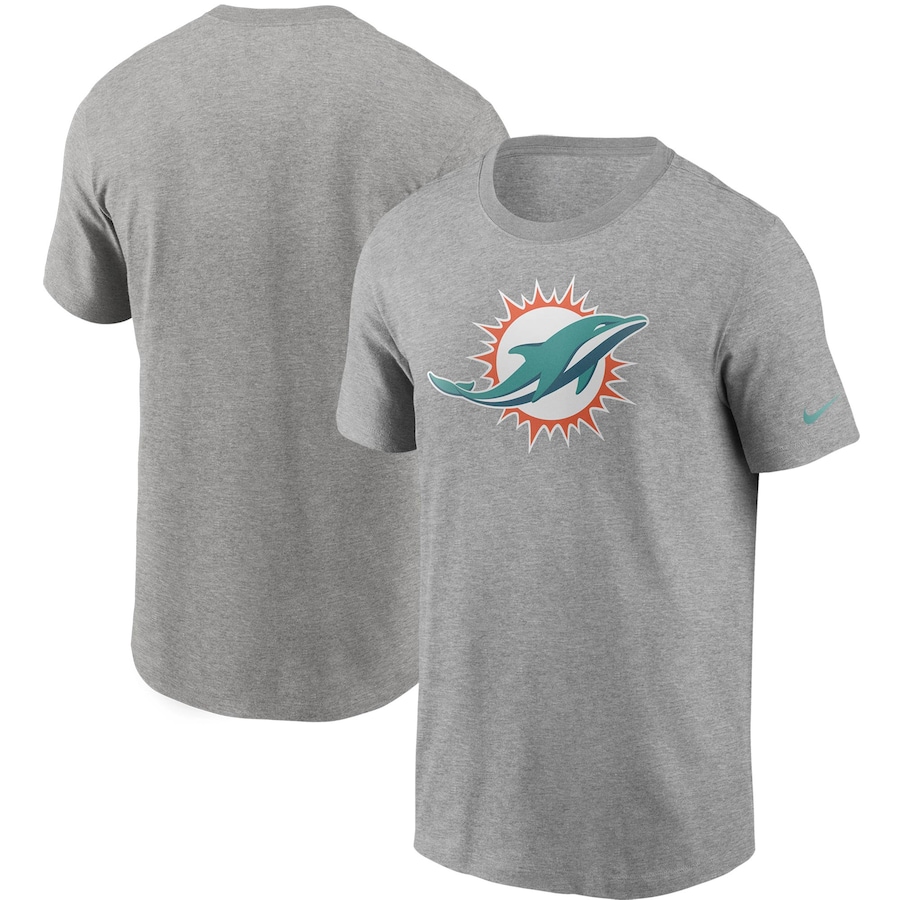 Miami Dolphins Football Heathered Gray Primary Logo T-Shirt - Man