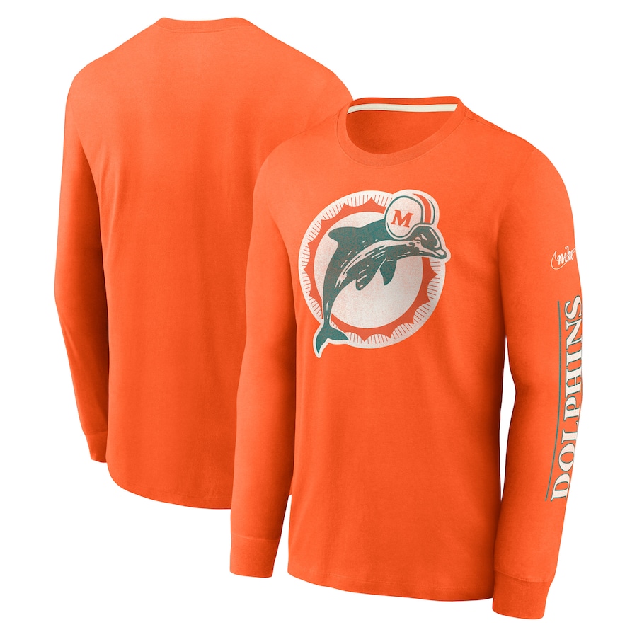 Miami Dolphins Football Orange Fashion Tri-Blend Long Sleeve T-Shirt - Man