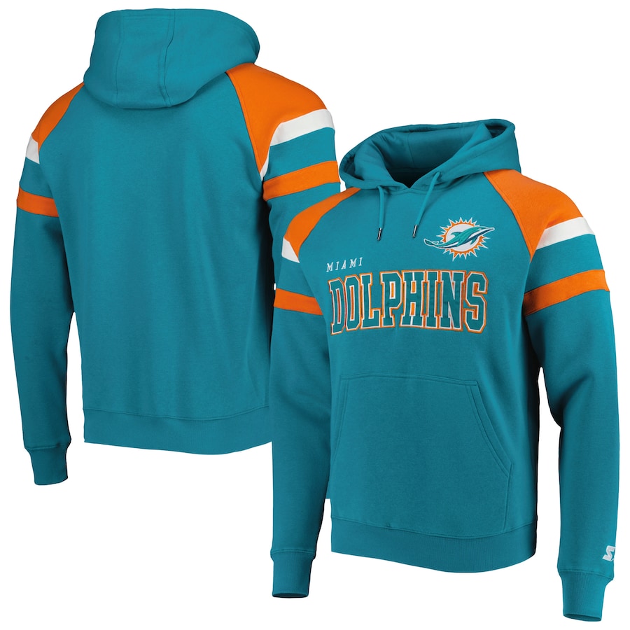 Miami Dolphins Starter Aqua Draft Fleece Raglan Pullover Hoodie - Man