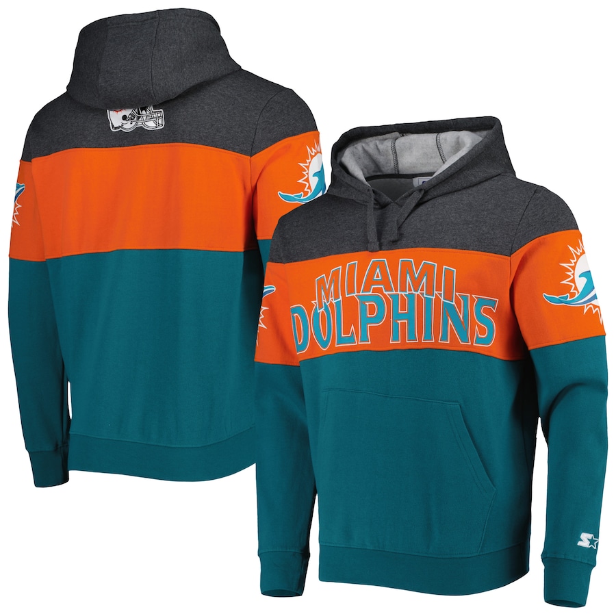Miami Dolphins Starter Aqua/Heather Gray Extreme Pullover Hoodie - Man