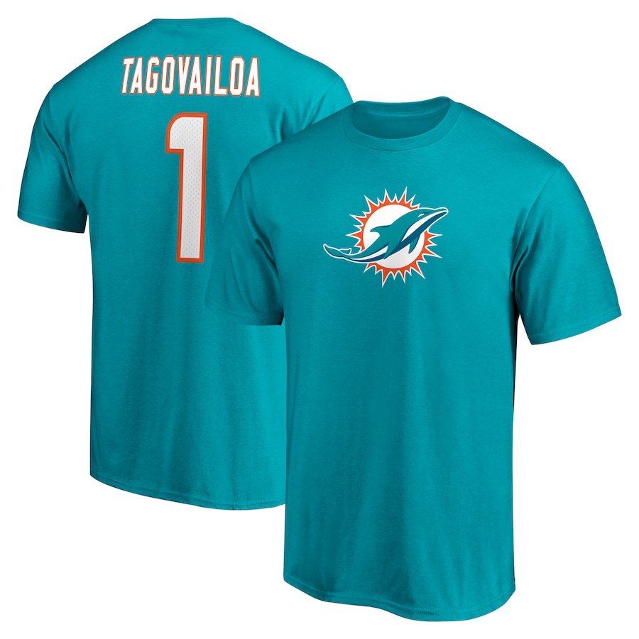 Miami Dolphins Tua Tagovailoa Aqua Icon Player Name & Number T-Shirt - Man