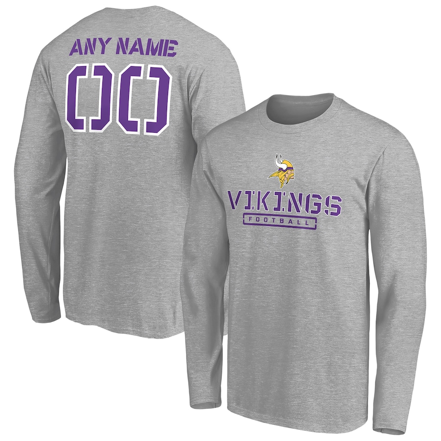 Minnesota Vikings Gray Personalized Name & Number Evanston Stencil Long Sleeve T-Shirt - Man Minnesota Vikings Gray Personalized Name & Number Evanston Stencil Long Sleeve T-Shirt - Man