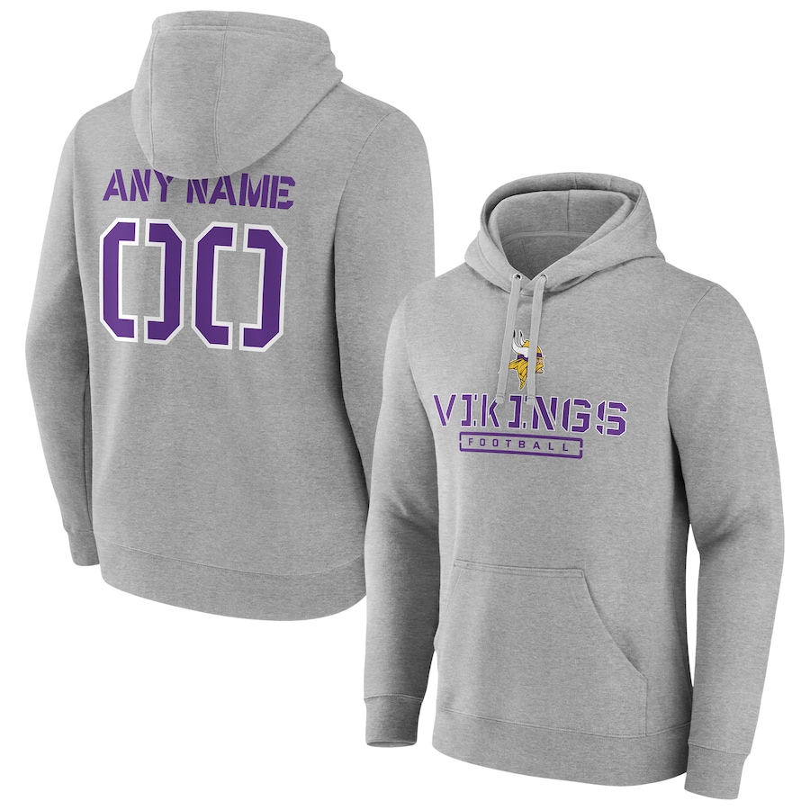 Minnesota Vikings Gray Personalized Name & Number Evanston Stencil Pullover Hoodie - Man