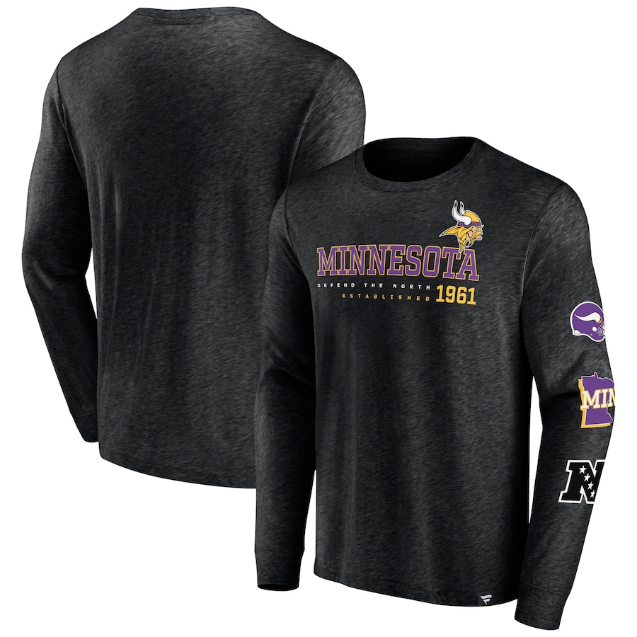 Minnesota Vikings Heather Black High Whip Pitcher Long Sleeve T-Shirt - Man Minnesota Vikings Heather Black High Whip Pitcher Long Sleeve T-Shirt - Man