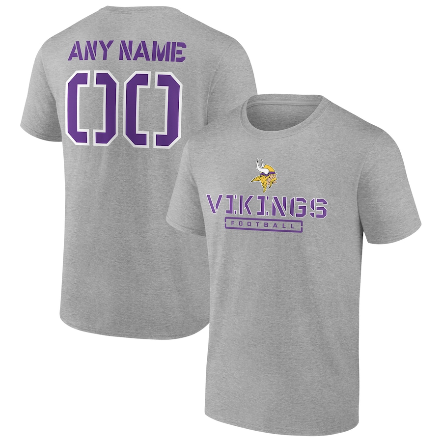 Minnesota Vikings Heather Gray Personalized Name & Number Evanston Stencil T-Shirt - Man Minnesota Vikings Heather Gray Personalized Name & Number Evanston Stencil T-Shirt - Man
