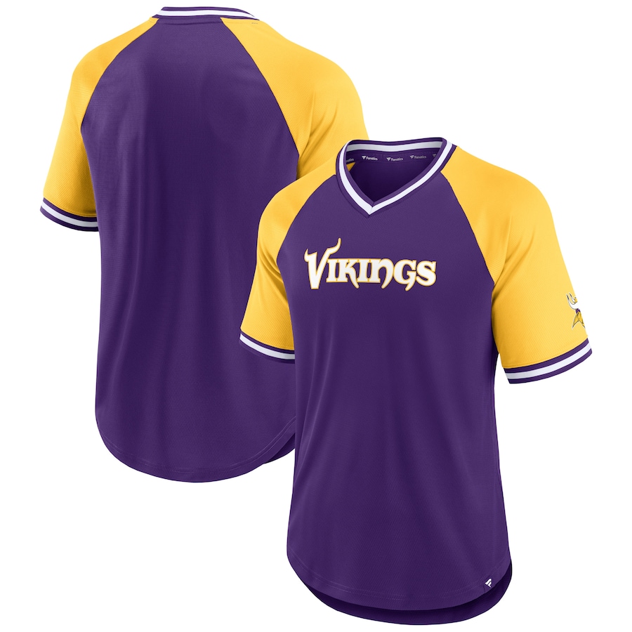 Minnesota Vikings Purple/Gold Second Wind Raglan V-Neck T-Shirt - Man Minnesota Vikings Purple/Gold Second Wind Raglan V-Neck T-Shirt - Man