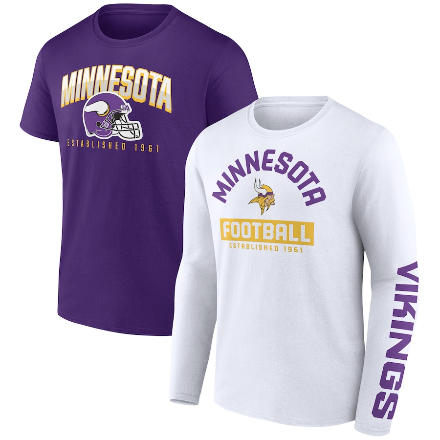 Minnesota Vikings Purple/White Long and Short Sleeve Two-Pack T-Shirt - Man Minnesota Vikings Purple/White Long and Short Sleeve Two-Pack T-Shirt - Man