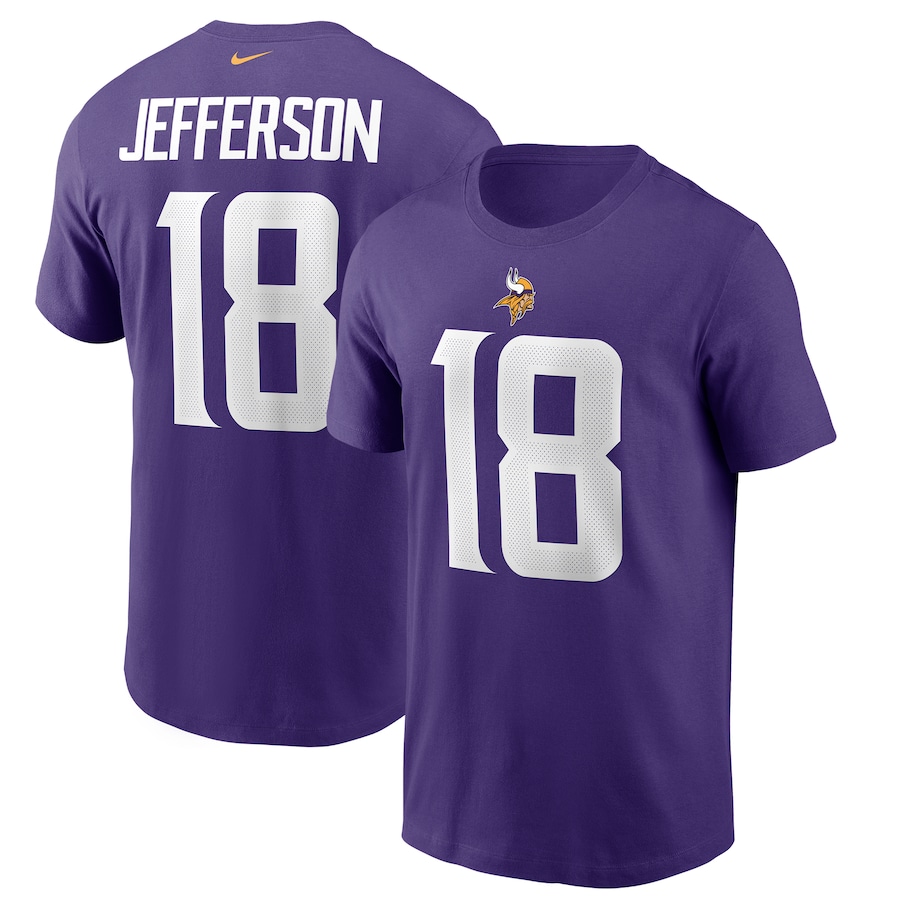 Minnesota Vikings Justin Jefferson Football Purple Name & Number T-Shirt - Man Minnesota Vikings Justin Jefferson Football Purple Name & Number T-Shirt - Man