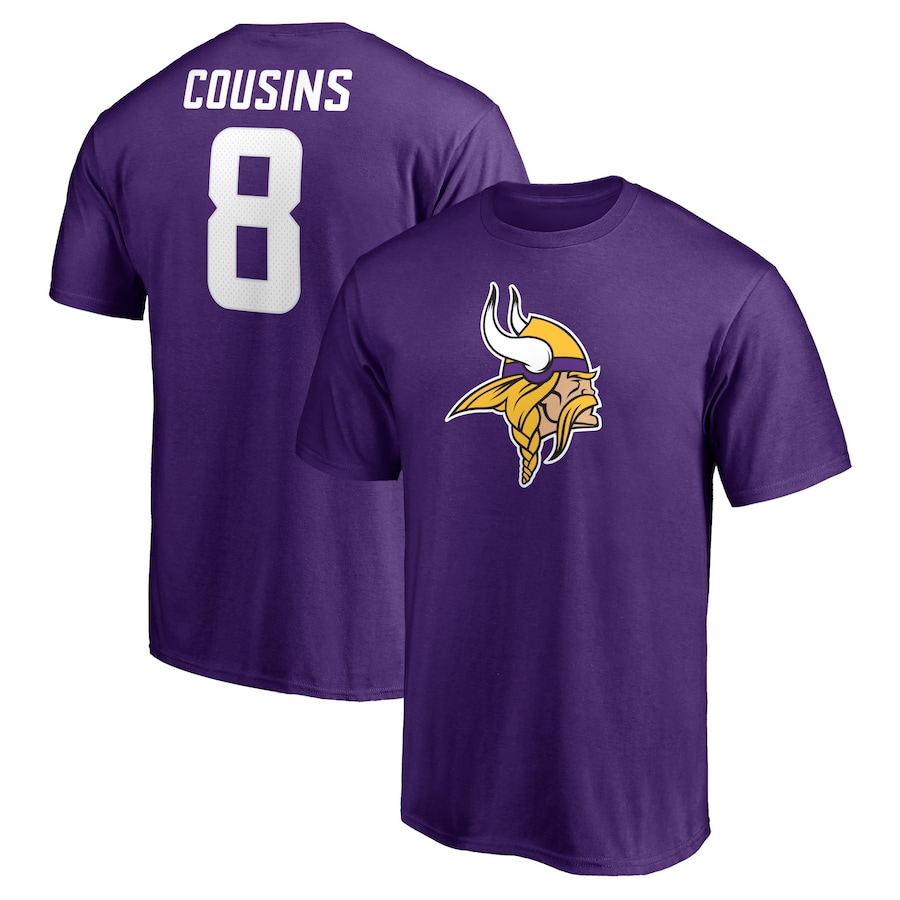 Minnesota Vikings Kirk Cousins Purple Player Icon Name & Number T-Shirt - Man
