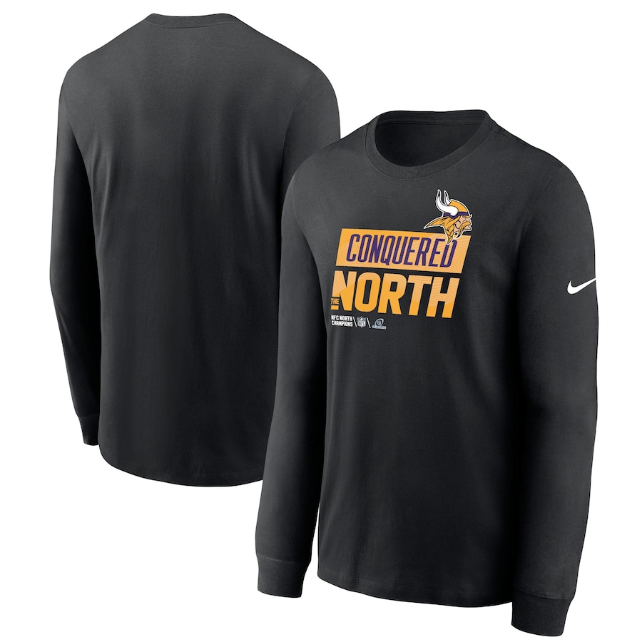 Minnesota Vikings Football Black 2022 NFC North Division Champions Locker Room Trophy Collection Long Sleeve T-Shirt - Man